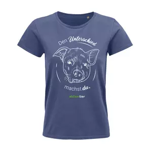 Damen Rundhals T-Shirt – Motiv "Den Unterschied machst du" – Farbe "Denim" (244) Schrift weiß