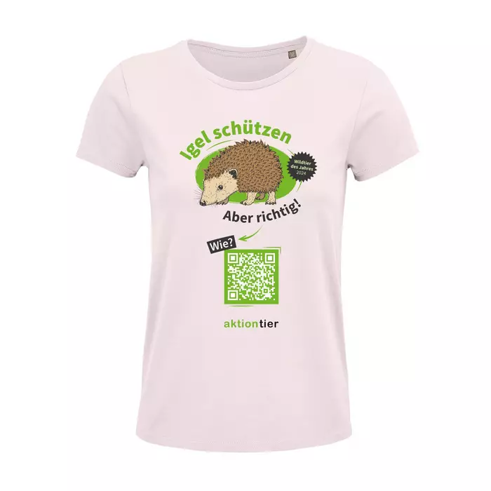 Damen Rundhals T-Shirt – Motiv "Igel schützen – Aber richtig" – Farbe: "Pale Pink"