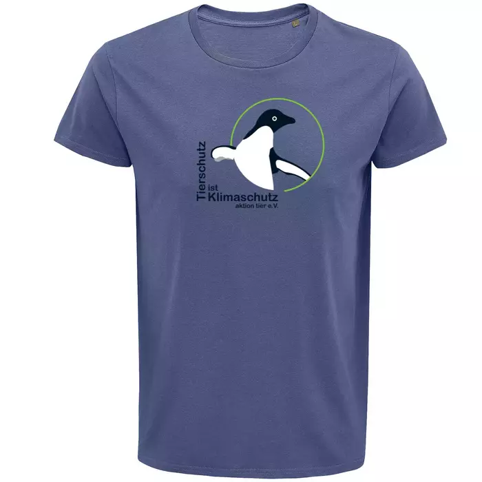 Herren Rundhals T-Shirt – Motiv "Tierschutz ist Klimaschutz" –Farbe "Denim" (244)