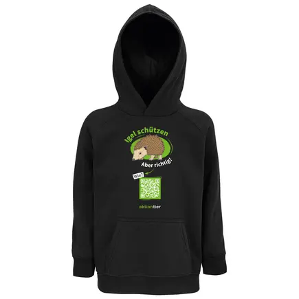 Kinder Sweatshirt mit Kapuze – Motiv "Igeln helfen aber richtig" – Farbe: "Black"