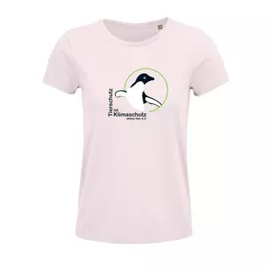 Damen Rundhals T-Shirt – Motiv "Tierschutz ist Klimaschutz" – Farbe "Pale Pink" (141)