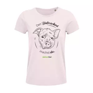 Damen Rundhals T-Shirt – Motiv "Den Unterschied machst du" – Farbe "Pale Pink" (141) + schwarze Schrift