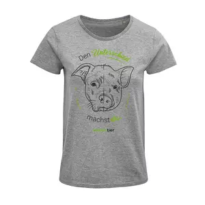 Damen Rundhals T-Shirt – Motiv "Eat Crueltyfree –Farbe "Grey Melange" (350) + grüne Schrift