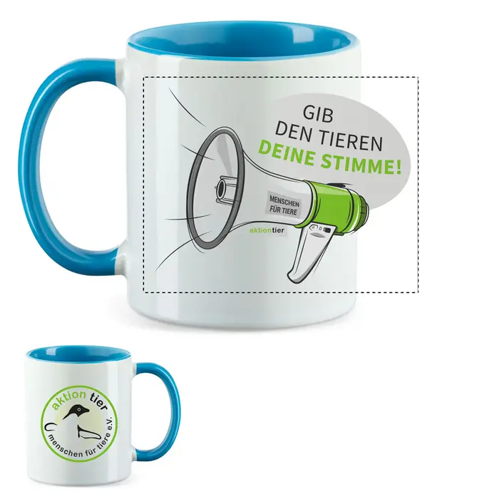 aktion tier Tasse – Motiv: "Megaphon" – Farbe: "Hellblau"