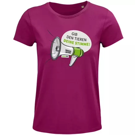 Damen Rundhals T-Shirt – Motiv "Megaphon" – Farbe: "Fuchsia" (140)