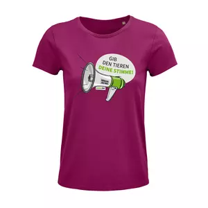 Damen Rundhals T-Shirt – Motiv "Megaphon" – Farbe: "Fuchsia" (140)