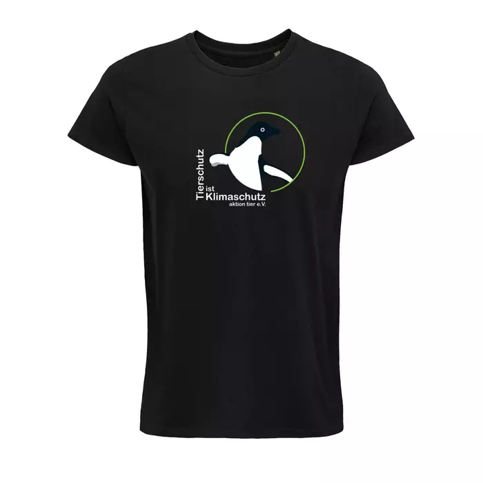 Herren Rundhals T-Shirt – Motiv "Tierschutz ist Klimaschutz" – Farbe "Deep Black" (309)
