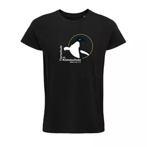 Herren Rundhals T-Shirt – Motiv "Tierschutz ist Klimaschutz" – Farbe "Deep Black" (309)