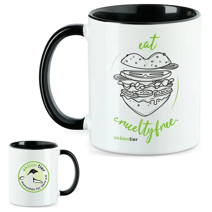 aktion tier Tasse – Motiv: "Eat Crueltyfree" – Farbe: "Schwarz"