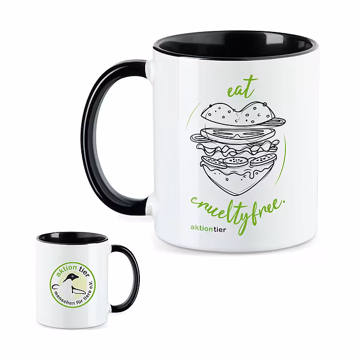 aktion tier Tasse – Motiv: "Eat Cruelty Free" – Farbe: "Schwarz"