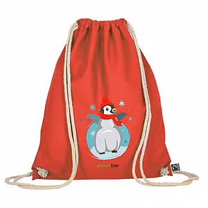 Turnbeutel – Motiv: "Winterpinguin" – Farbe: "Rot"