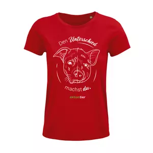 Damen Rundhals T-Shirt – Motiv "Den Unterschied machst du" – Farbe "Rot" (145) + weiße Schrift