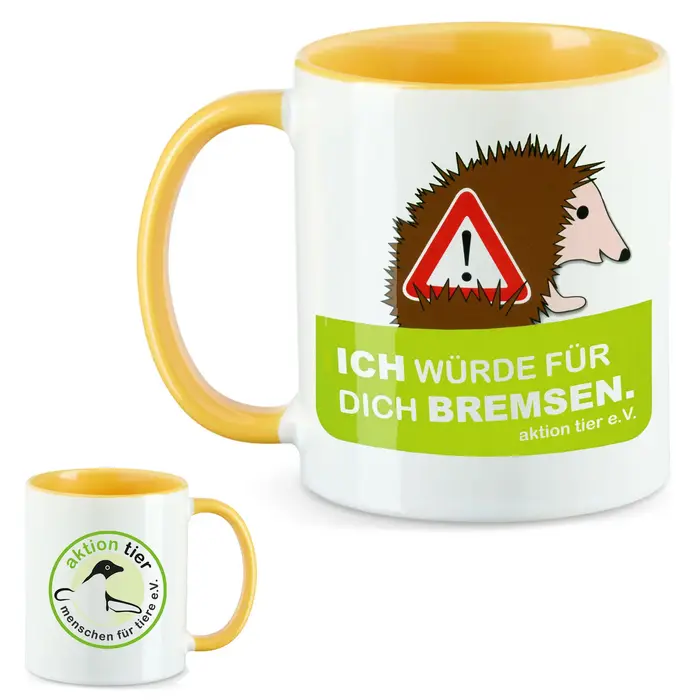 aktion tier Tasse – Motiv: "Igelschutz" – Farbe: "Goldgelb"