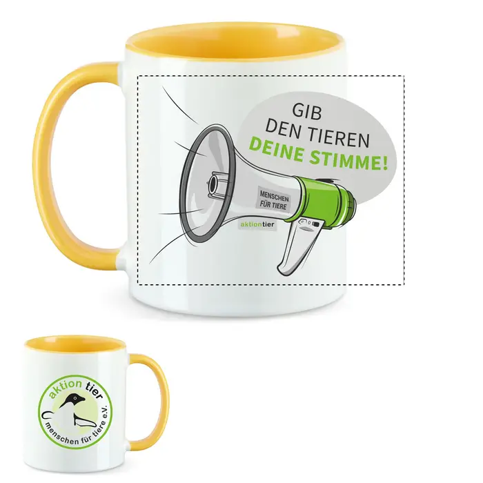 aktion tier Tasse – Motiv: "Megaphon" – Farbe: "Goldgelb"