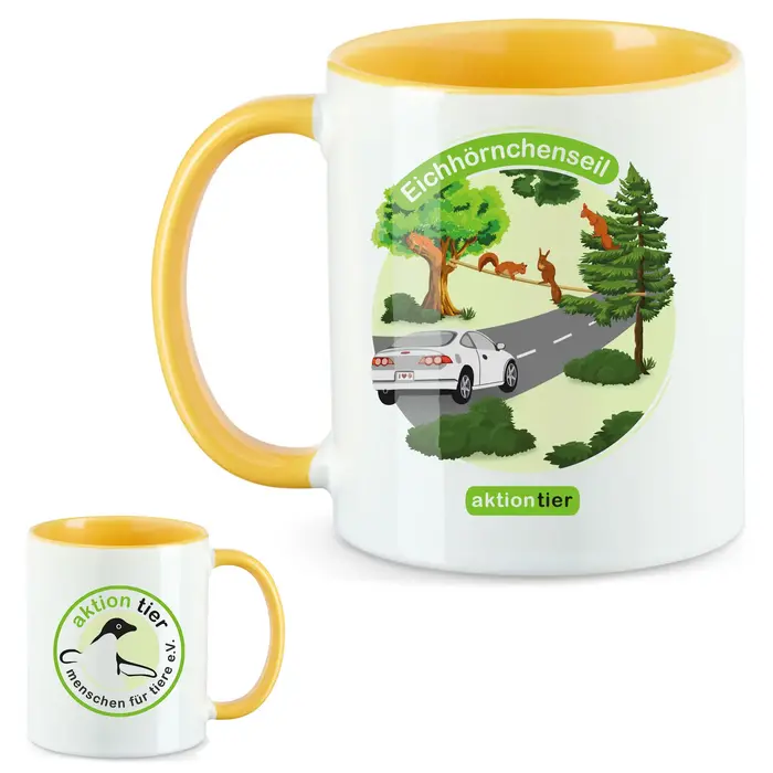 aktion tier Tasse – Motiv: "Eichhoernchenseil" – Farbe: "goldgelb" aktion tier Tasse – Motiv: "Eichhoernchenseil" – Farbe: "goldgelb"