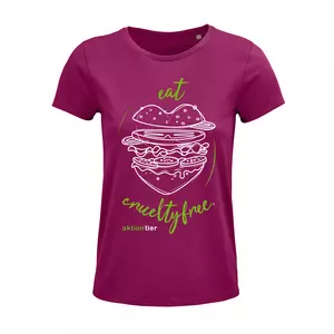 Damen Rundhals T-Shirt – Motiv "Eat Crueltyfree" – Farbe "Fuchsia" (140)