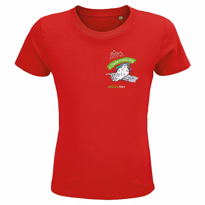 Kinder Rundhals T-Shirt - Motiv "Taube", Farbe: Rot