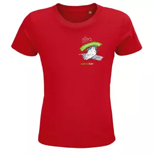 Kinder Rundhals T-Shirt – Motiv "Taube" – Farbe: "rot-145"
