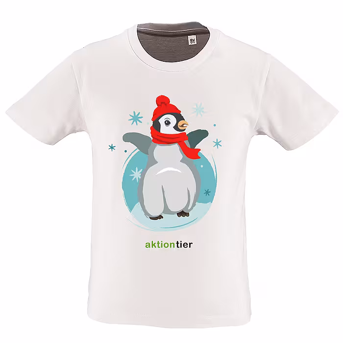 Kinder Rundhals T-Shirt - Motiv "Winterpinguin", Farbe: Weiß