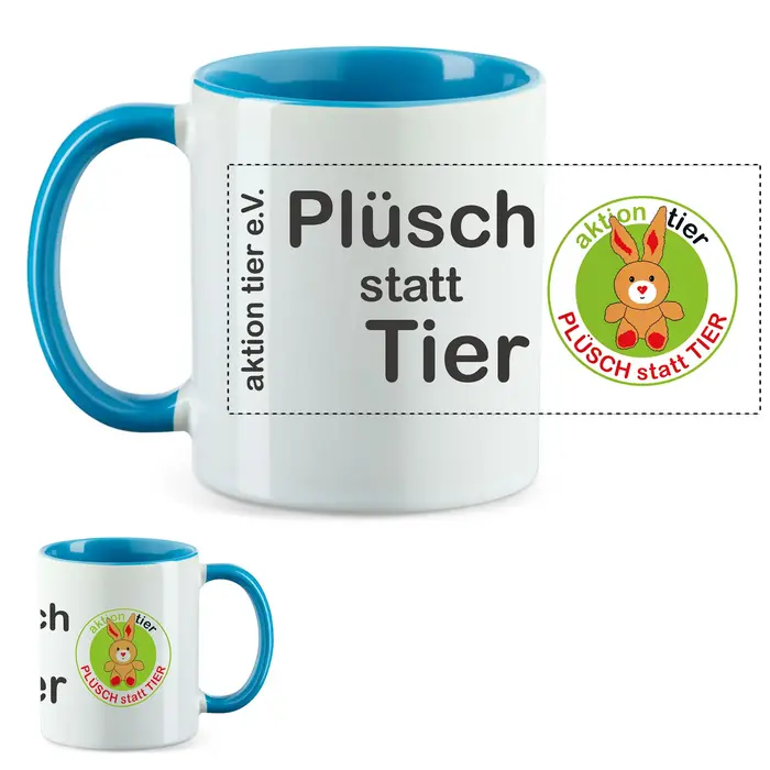 aktion tier Tasse – Motiv: "Plüsch statt Tier" – Farbe: "Hellblau"