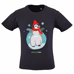 Kinder Rundhals T-Shirt - Motiv "Winterpinguin", Farbe: French Navy