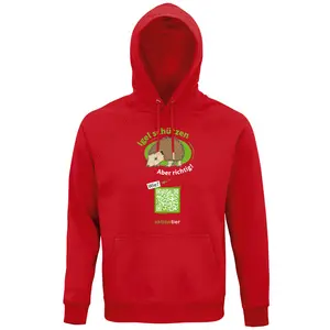 Sweatshirt mit Kapuze – Motiv "Igeln helfen aber richtig" – Farbe: "Rot"