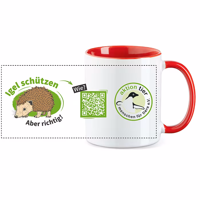 aktion tier Tasse – Motiv: "Igel schützen - Aber richtig" – Farbe: "Rot"