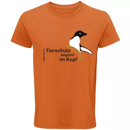 Herren Rundhals T-Shirt – Motiv "Tierschutz beginnt im Kopf" – Farbe "Orange" (400)