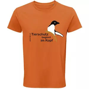 Herren Rundhals T-Shirt – Motiv "Tierschutz beginnt im Kopf" – Farbe "Orange" (400)