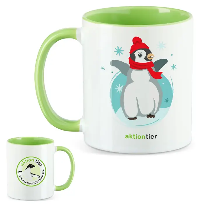 aktion tier Tasse – Motiv: "Winterpingi" – Farbe: "Hellgrün" aktion tier Tasse – Motiv: "Winterpingi" – Farbe: "Hellgrün"