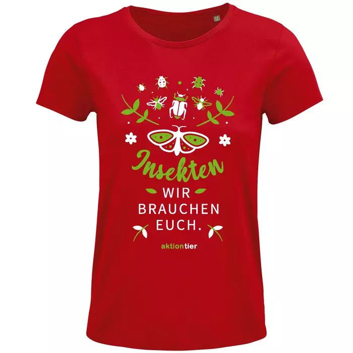 Damen Rundhals T-Shirt – Motiv "Insekten wir brauchen euch" – Farbe "Red" (145)