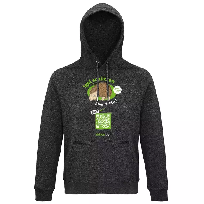 Sweatshirt mit Kapuze – Motiv "Igeln helfen aber richtig" – Farbe: "Charcoal Melange"