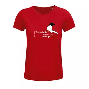 Damen Rundhals T-Shirt – Motiv "Tierschutz beginnt im Kopf" – Farbe "Red" (145)