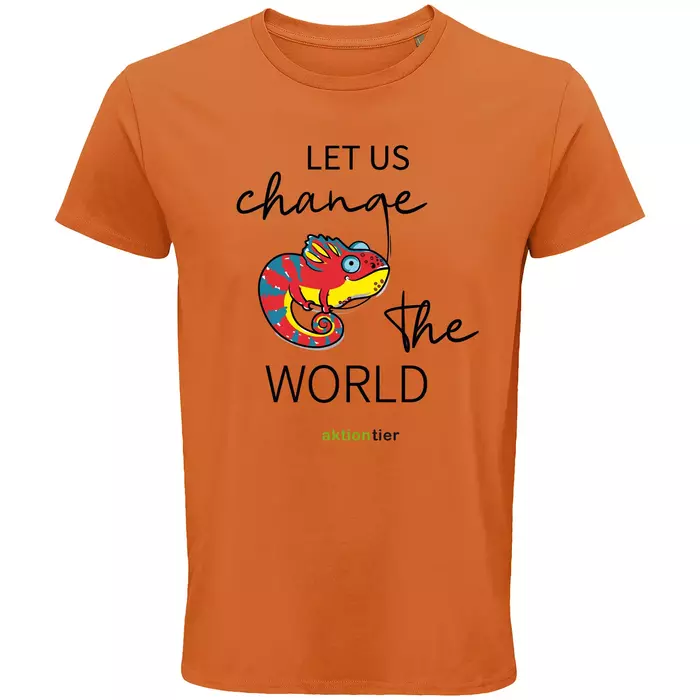 Herren Rundhals T-Shirt – Motiv "Chamäleon" – Farbe "Orange" (400)