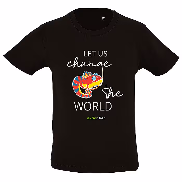 Kinder Rundhals T-Shirt - Motiv "Chamäleon", Farbe: Deep Black