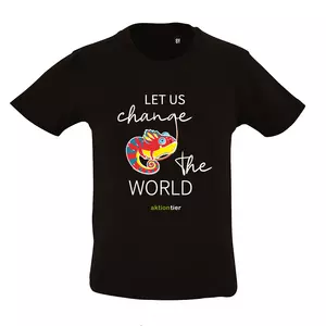 Kinder Rundhals-T-Shirt – Motiv "Chamäleon" – Farbe Deep Black (309)