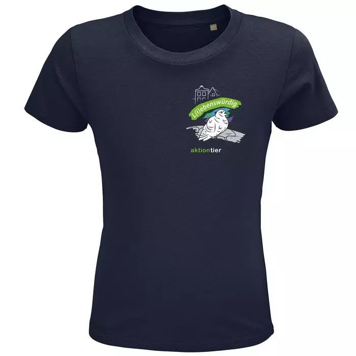 Kinder Rundhals T-Shirt – Motiv "Taube" – Farbe: "French Navy"