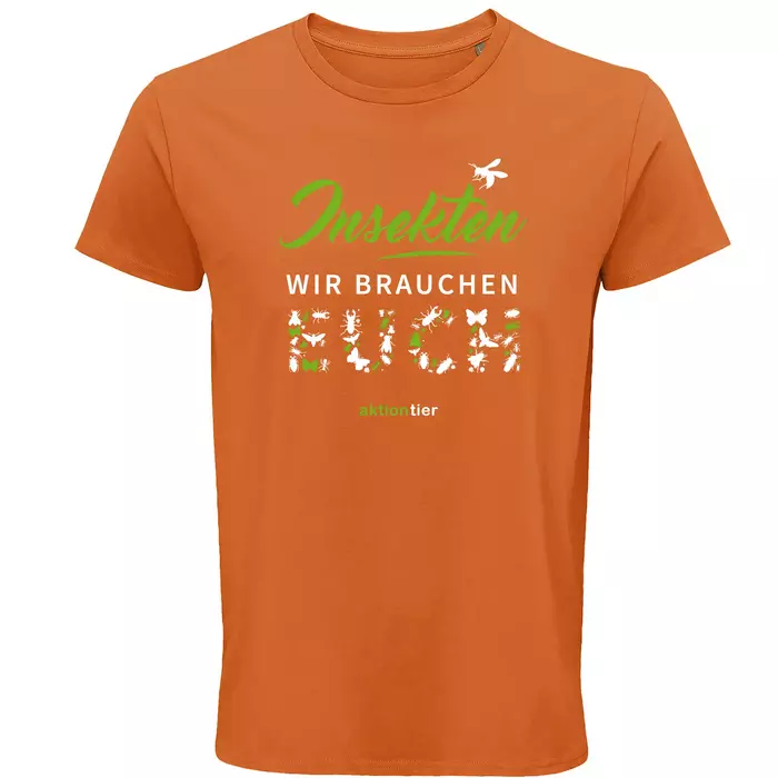 Herren Rundhals T-Shirt – Motiv "Insekten wir brauchen euch" – Farbe "Orange" (400)