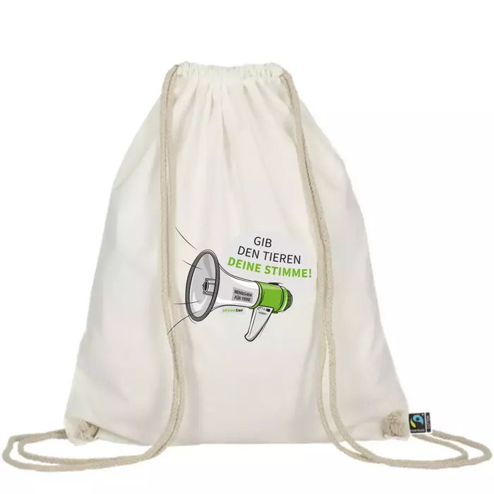 Turnbeutel – Motiv: "Megaphon " – Farbe: "Natur" – Fairtrade Baumwolle OEKO TEX