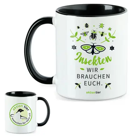 aktion tier Tasse – Motiv: "Insekten, wir brauchen euch" – Farbe: "Schwarz"