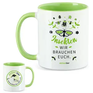 aktion tier Tasse – Motiv: "Insekten, wir brauchen euch" – Farbe: "Hellgrün"