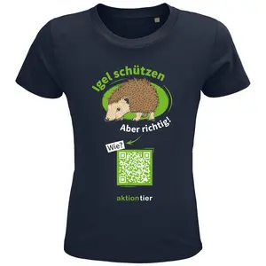 Kinder Rundhals-T-Shirt – Motiv "Igeln helfen aber richtig" – Farbe: "French Navy"