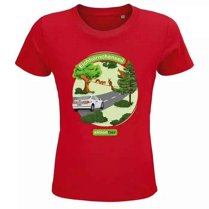 Kinder Rundhals-T-Shirt – Motiv "Eichhoernchenseil" – Farbe "Rot"(145) Kinder Rundhals-T-Shirt – Motiv "Eichhoernchenseil" – Farbe "Rot"(145)