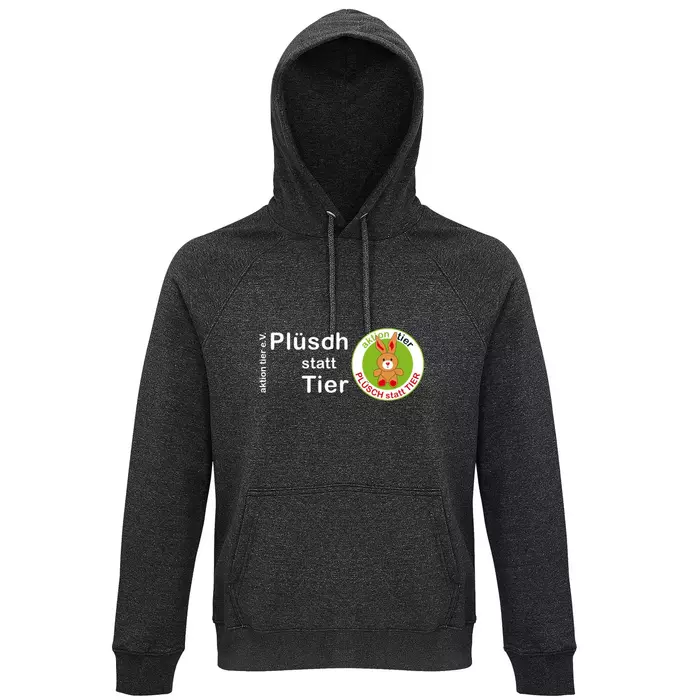 Sweatshirt mit Kapuze – Motiv "Plüsch statt Tier" – Farbe "Charcoal Melange" (348)