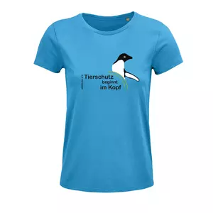 Damen Rundhals T-Shirt – Motiv "Tierschutz beginnt im Kopf" – Farbe "Aqua" (321)