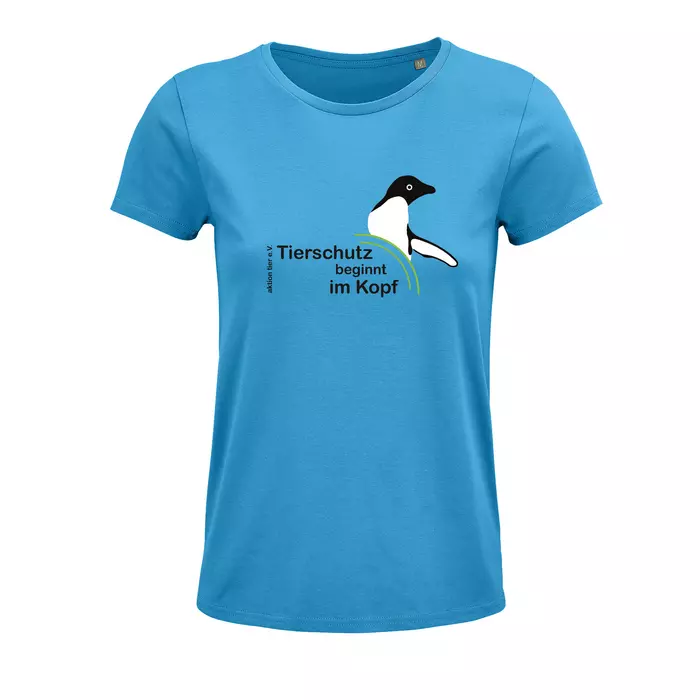 Damen Rundhals T-Shirt – Motiv "Tierschutz beginnt im Kopf" – Farbe "Aqua" (321)