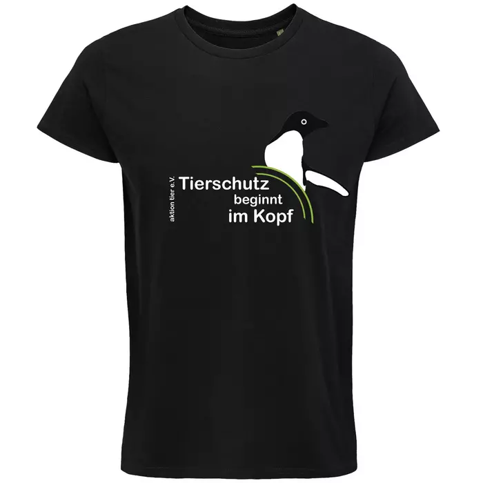 Herren Rundhals T-Shirt – Motiv "Tierschutz beginnt im Kopf" – Farbe "Deep Black" (309)
