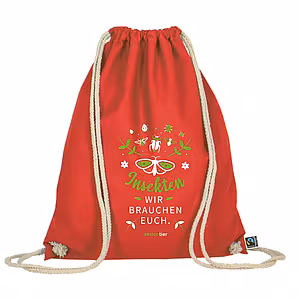 Turnbeutel – Motiv: Schmetterling "Insekten, wir brauchen euch" – Farbe: "Rot" Turnbeutel – Motiv: Schmetterling "Insekten, wir brauchen euch" – Farbe: "Rot"