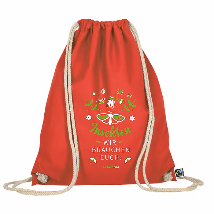 Turnbeutel – Motiv: Schmetterling "Insekten, wir brauchen euch" – Farbe: "Rot" Turnbeutel – Motiv: Schmetterling "Insekten, wir brauchen euch" – Farbe: "Rot"