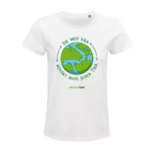 Damen Rundhals T-Shirt – Motiv "Weltkugel" – Farbe "White" (102)